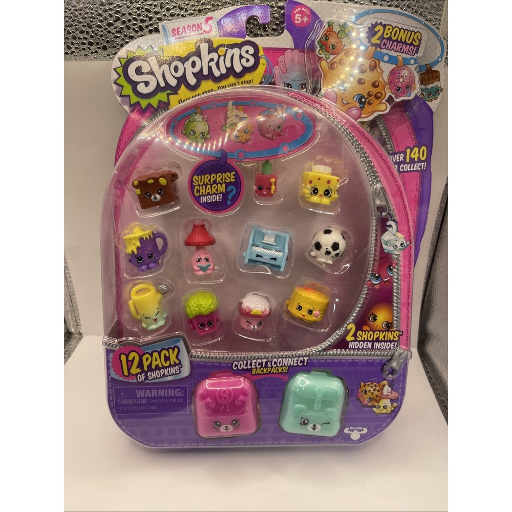 Shopkins Season 5 12 Pack Collectible Figures with Bonus Charms Backpacks